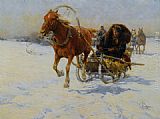 Alfred Von Kowalski Wierusz Canvas Paintings - Sleigh Ride